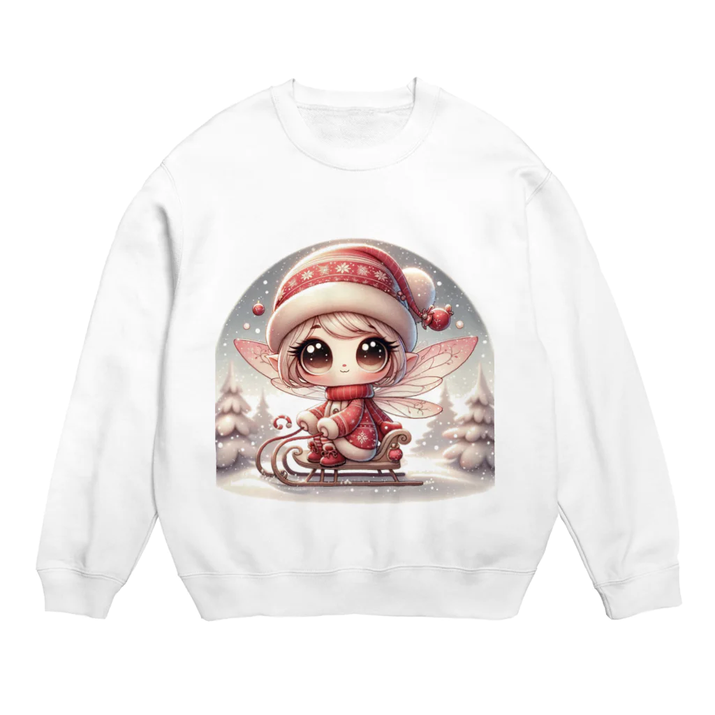 もふもふアニマルズの妖精のクリスマス Crew Neck Sweatshirt