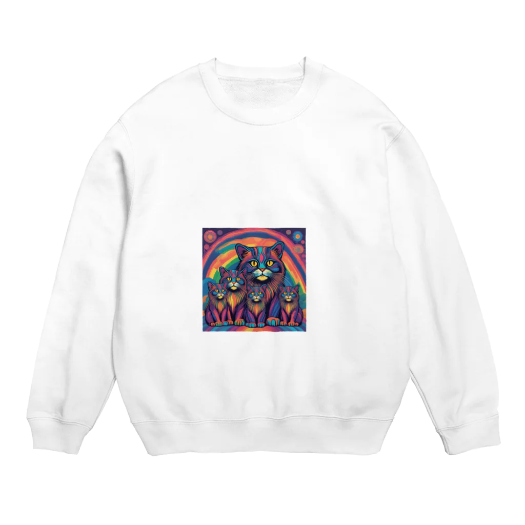 マヌル猫 Manul catのサイケなマヌル家族 Crew Neck Sweatshirt