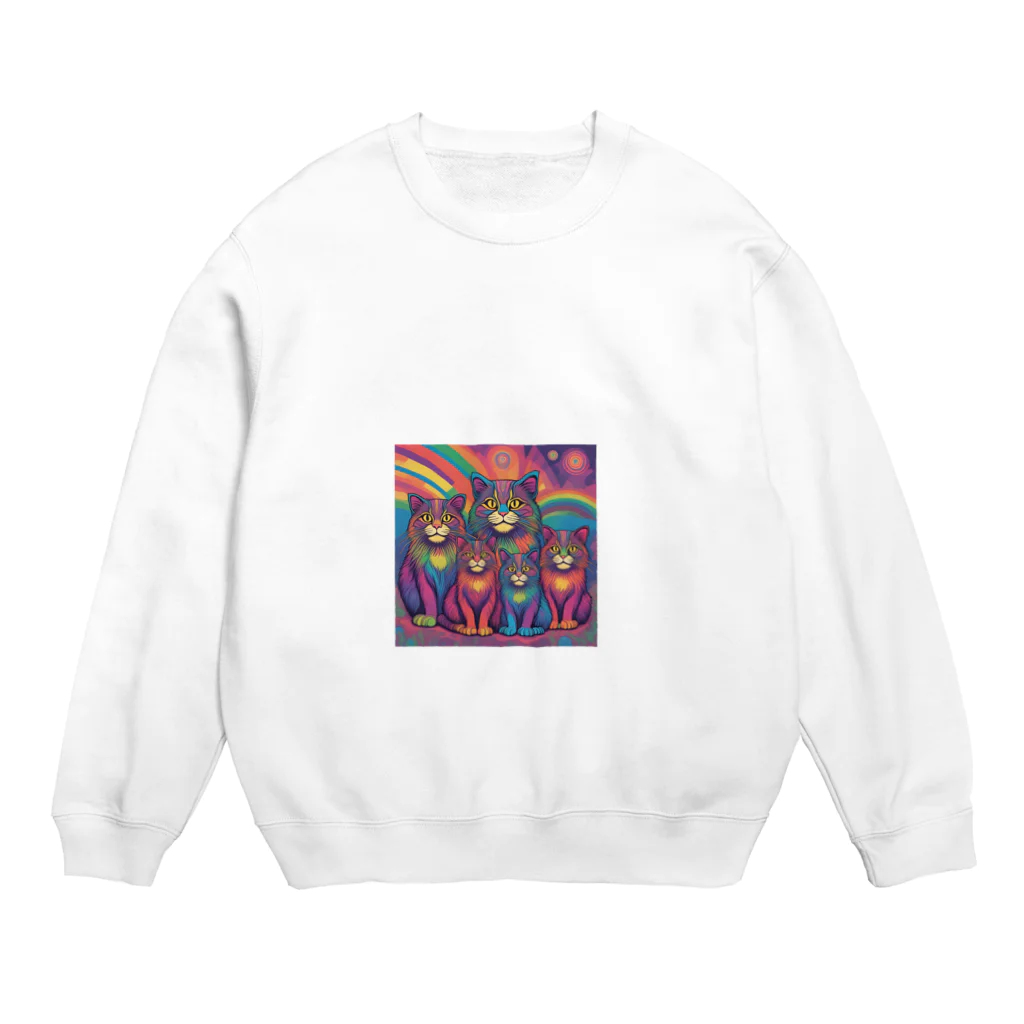 マヌル猫 Manul catのサイケなマヌル猫の家族２ Crew Neck Sweatshirt