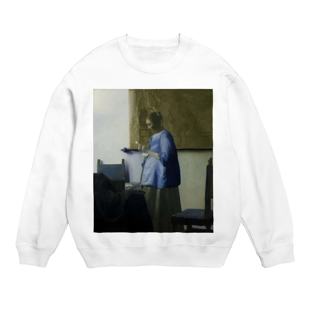 世界美術商店の青衣の女 / Woman Reading a Letter Crew Neck Sweatshirt