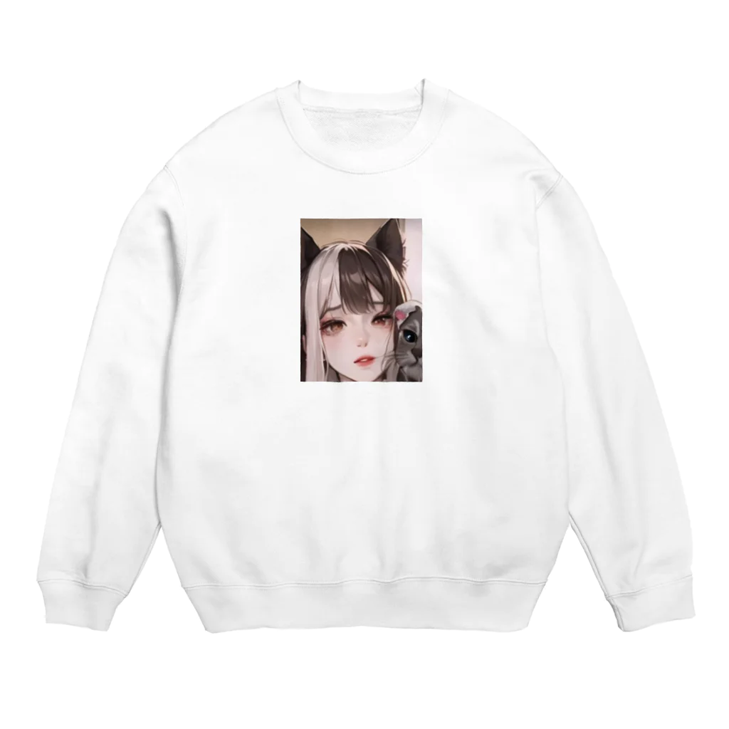 ラッキーLOVEの地雷系猫耳女子 Crew Neck Sweatshirt