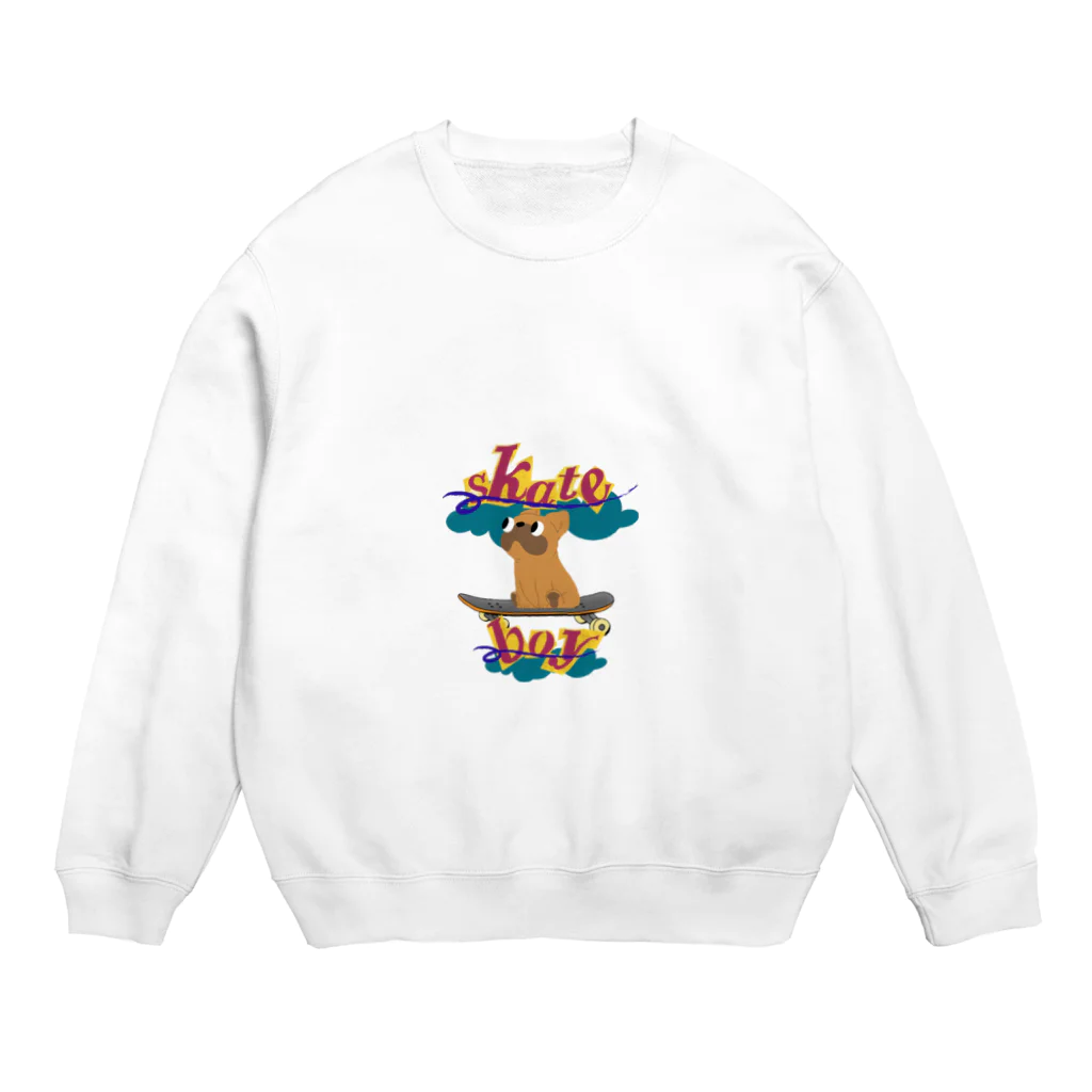 sloth_giraffeのスケートボードするワンコ Crew Neck Sweatshirt