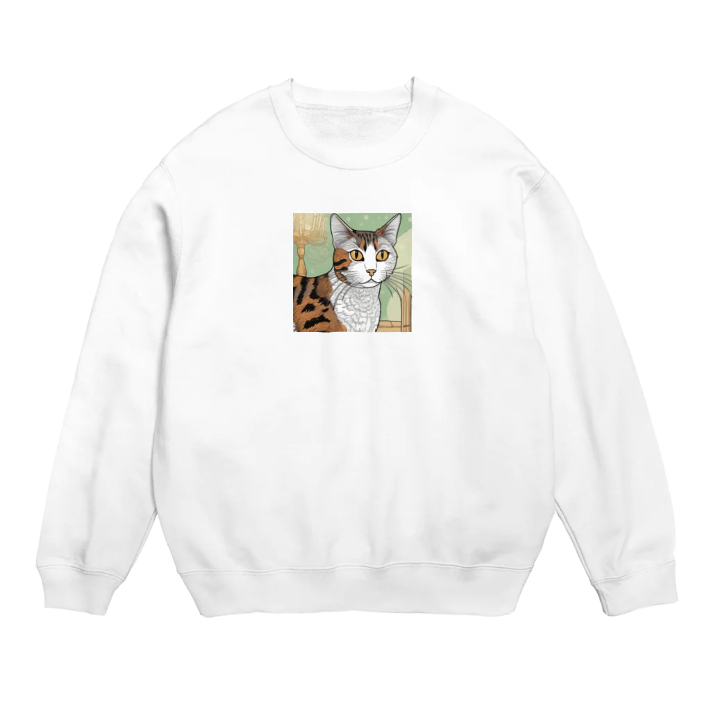 iyashi₋creatersのじっと見つめる猫 Crew Neck Sweatshirt