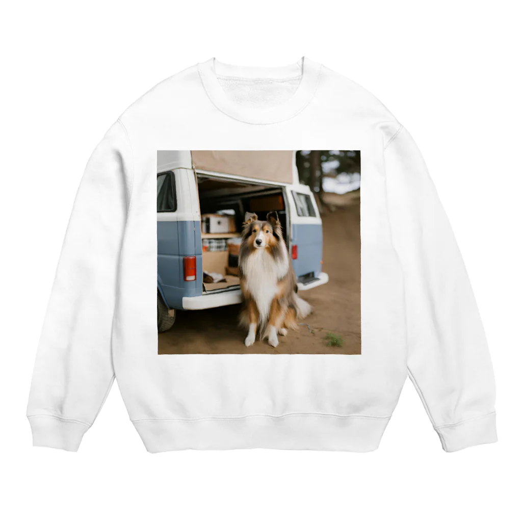 camper's dogのVanlifeするシェットランドシープドッグ　イラスト Crew Neck Sweatshirt