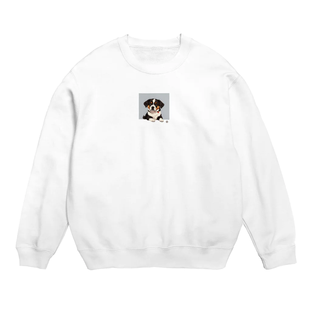 かわいい女の子とシュールな絵の飛び出すワンちゃん Crew Neck Sweatshirt