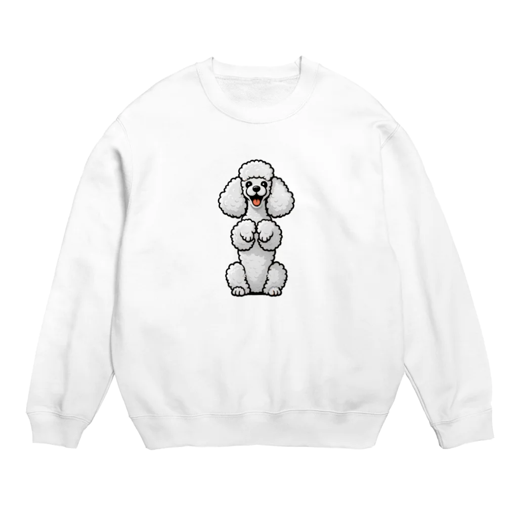 COCO SHOPのホワイトカラーのプードル（ちんちんポーズ） Crew Neck Sweatshirt