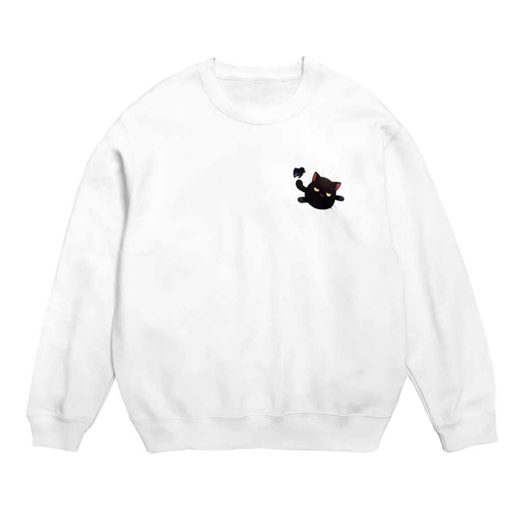 かわいい女の子とシュールな絵のジト目ネコ Crew Neck Sweatshirt