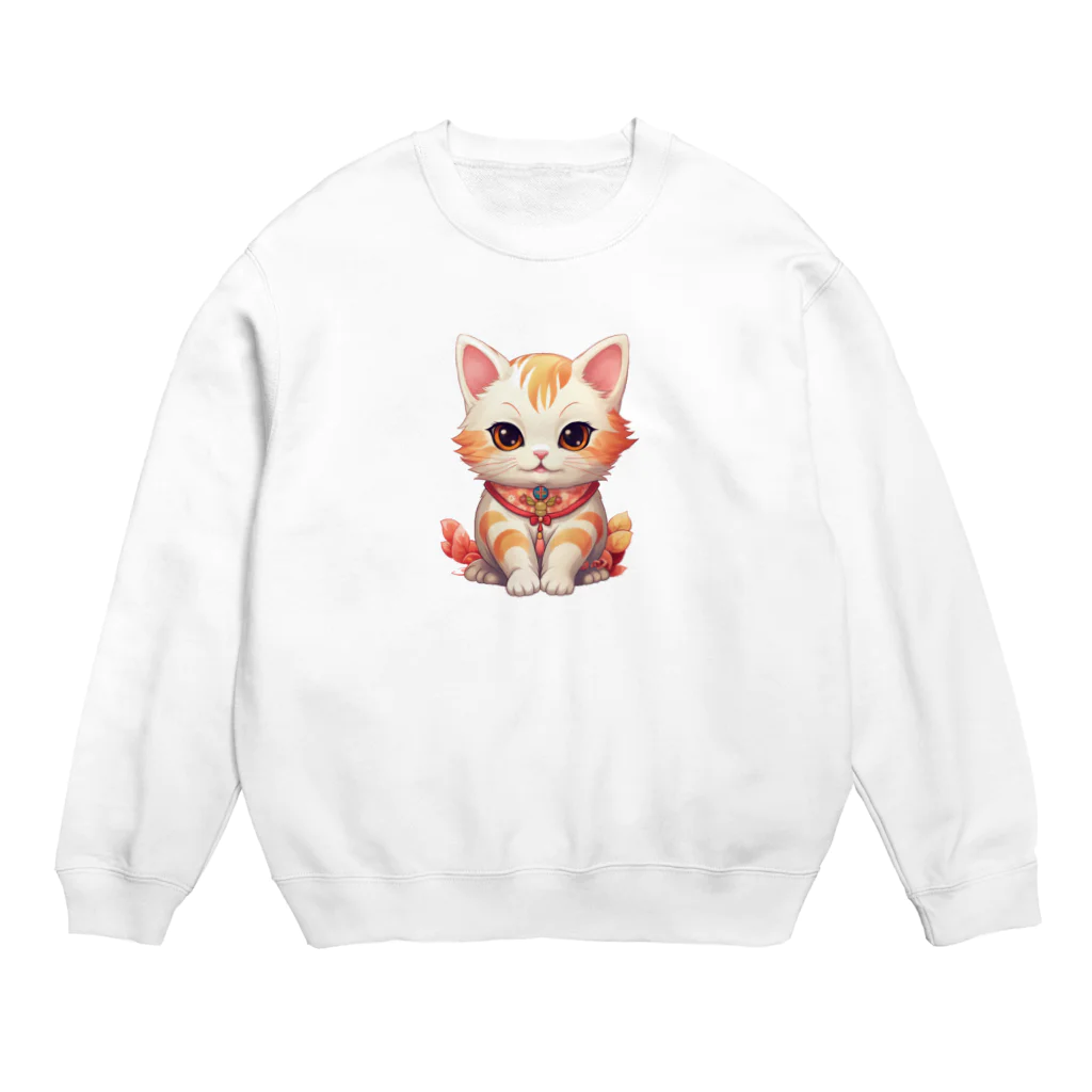 日向ぼっこの縁起猫 Crew Neck Sweatshirt