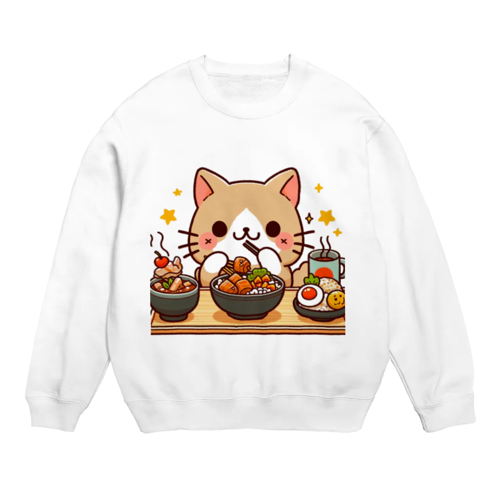 zuuu-の☆食いしん坊にゃんこ☆ Crew Neck Sweatshirt