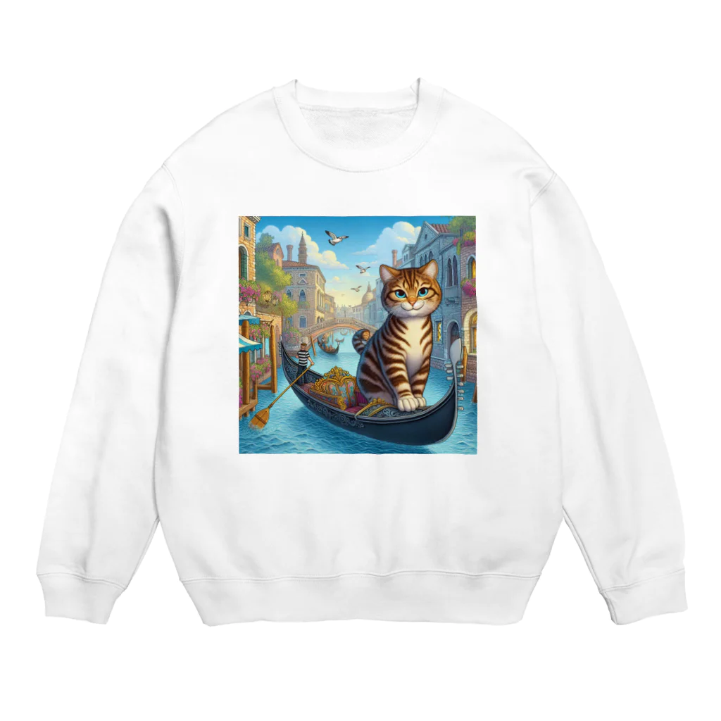 ニャーちゃんショップのヴェネツィアの水路でゴンドラに乗っているネコ Crew Neck Sweatshirt