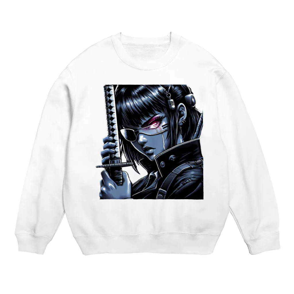 kangekiのサイバーパンクサムライガールNo.1 Crew Neck Sweatshirt