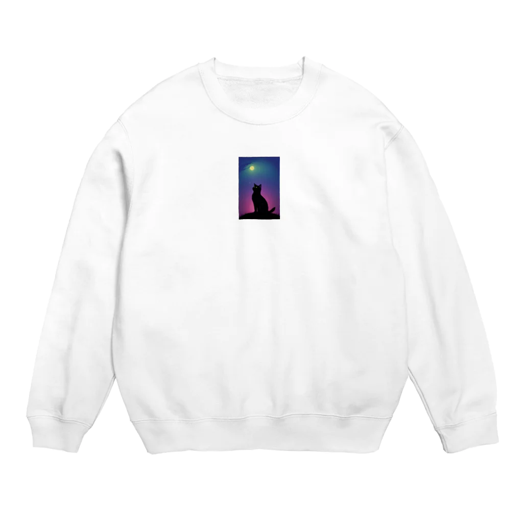 幸運のしっぽの黒猫と不思議な夜 Crew Neck Sweatshirt