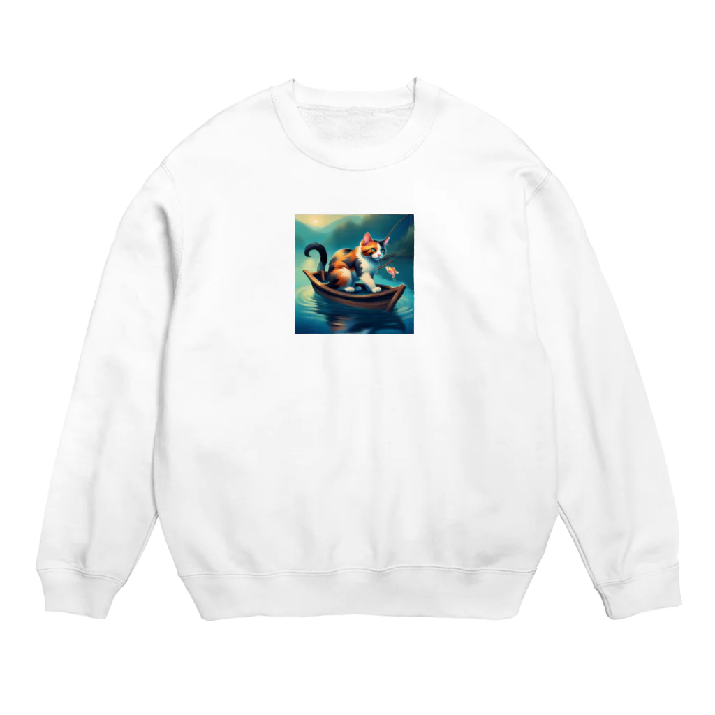 桜猫店-sakuraneko-の釣り猫君 Crew Neck Sweatshirt