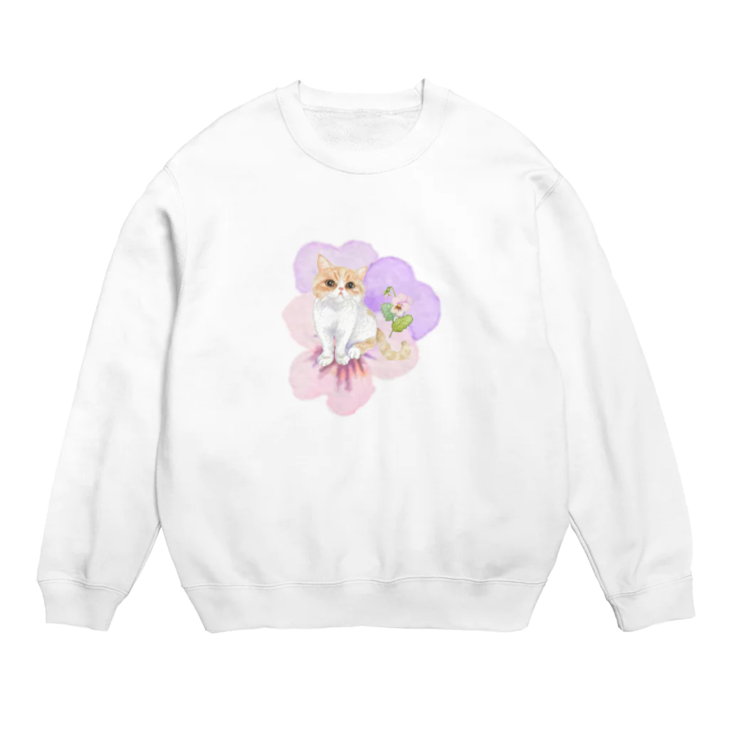 猫が好きすぎる絵描き　キジシマ ミキのエキゾチックショートヘアちゃんとビオラ Crew Neck Sweatshirt