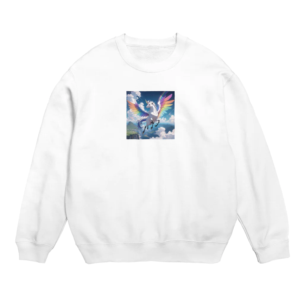 harusan29のレインボーカラーの羽で空を飛ぶ夢見る子ペガサス Crew Neck Sweatshirt