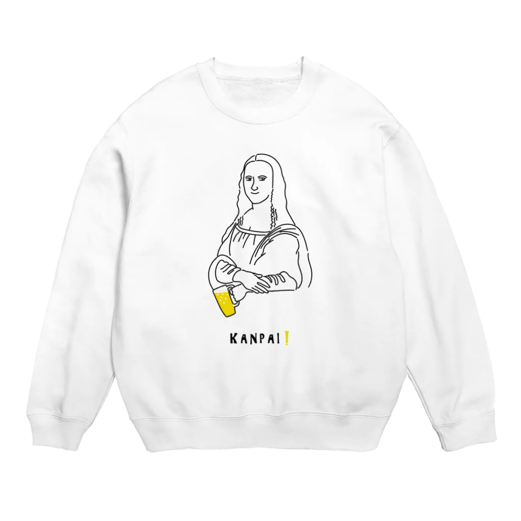 ビールとアート TM-3 Designの名画 × BEER（モナ・リザ）黒線画 Crew Neck Sweatshirt