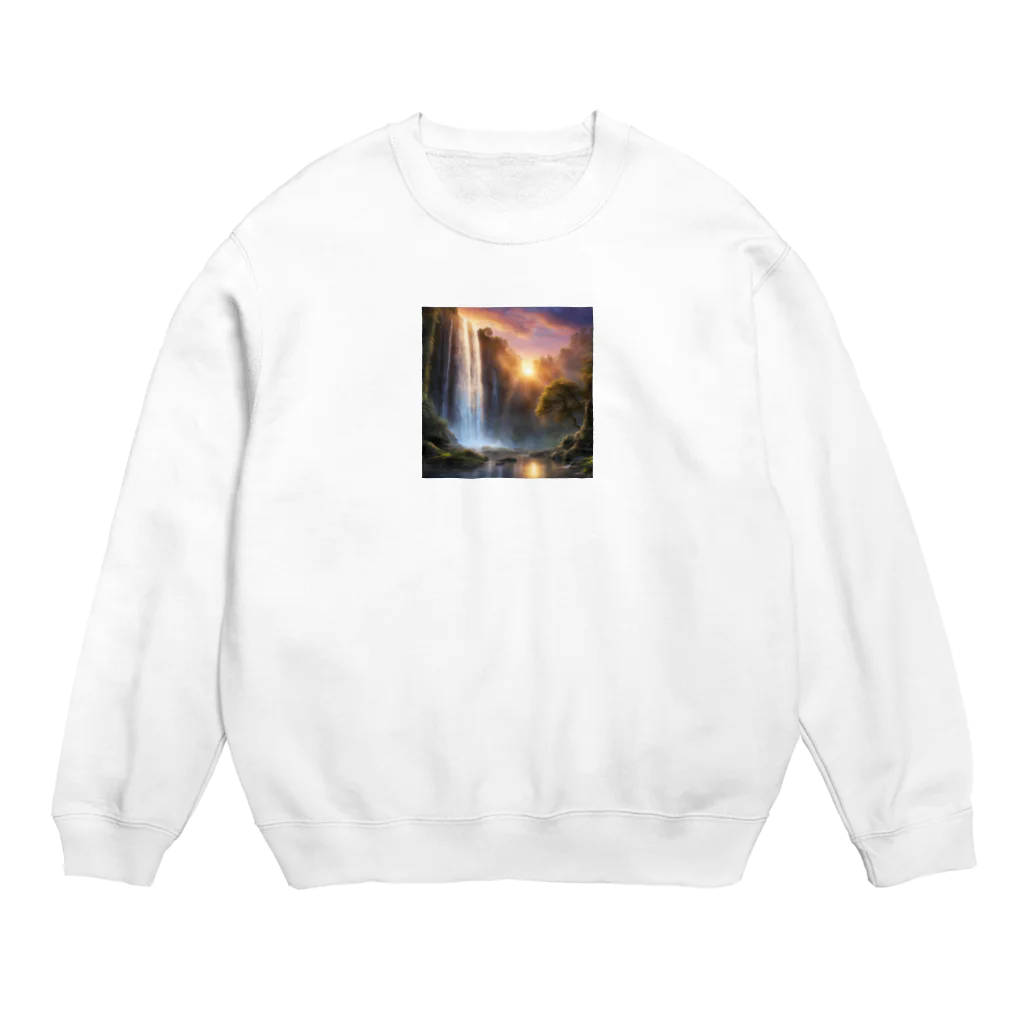 vectoの夕日と滝 Crew Neck Sweatshirt