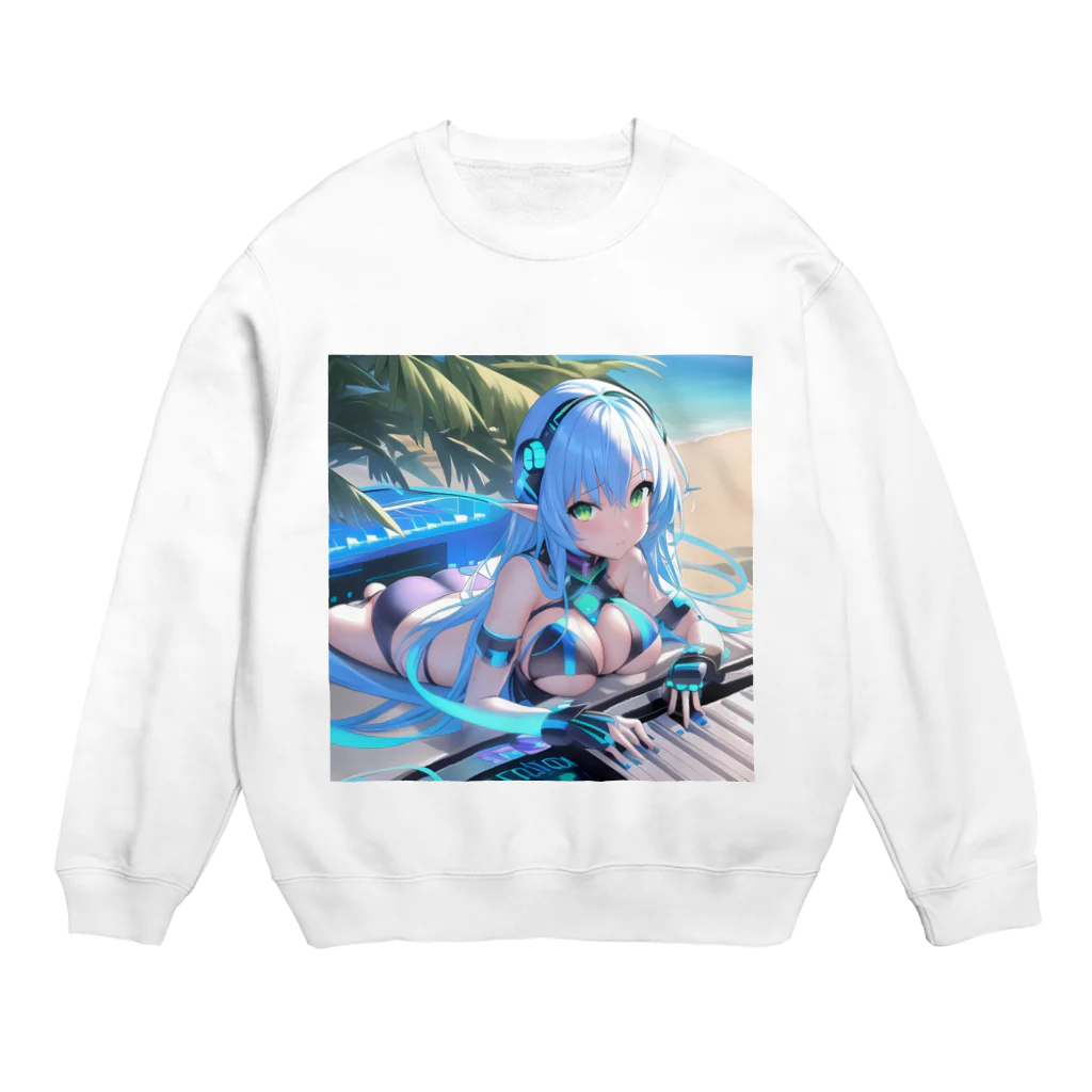 シロクマペンギンのエルフのサイバーピアニストの夏休み Crew Neck Sweatshirt