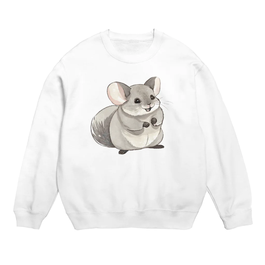 げっ歯類☆LOVER'sのわくわくして餌を待つチンチラ Crew Neck Sweatshirt