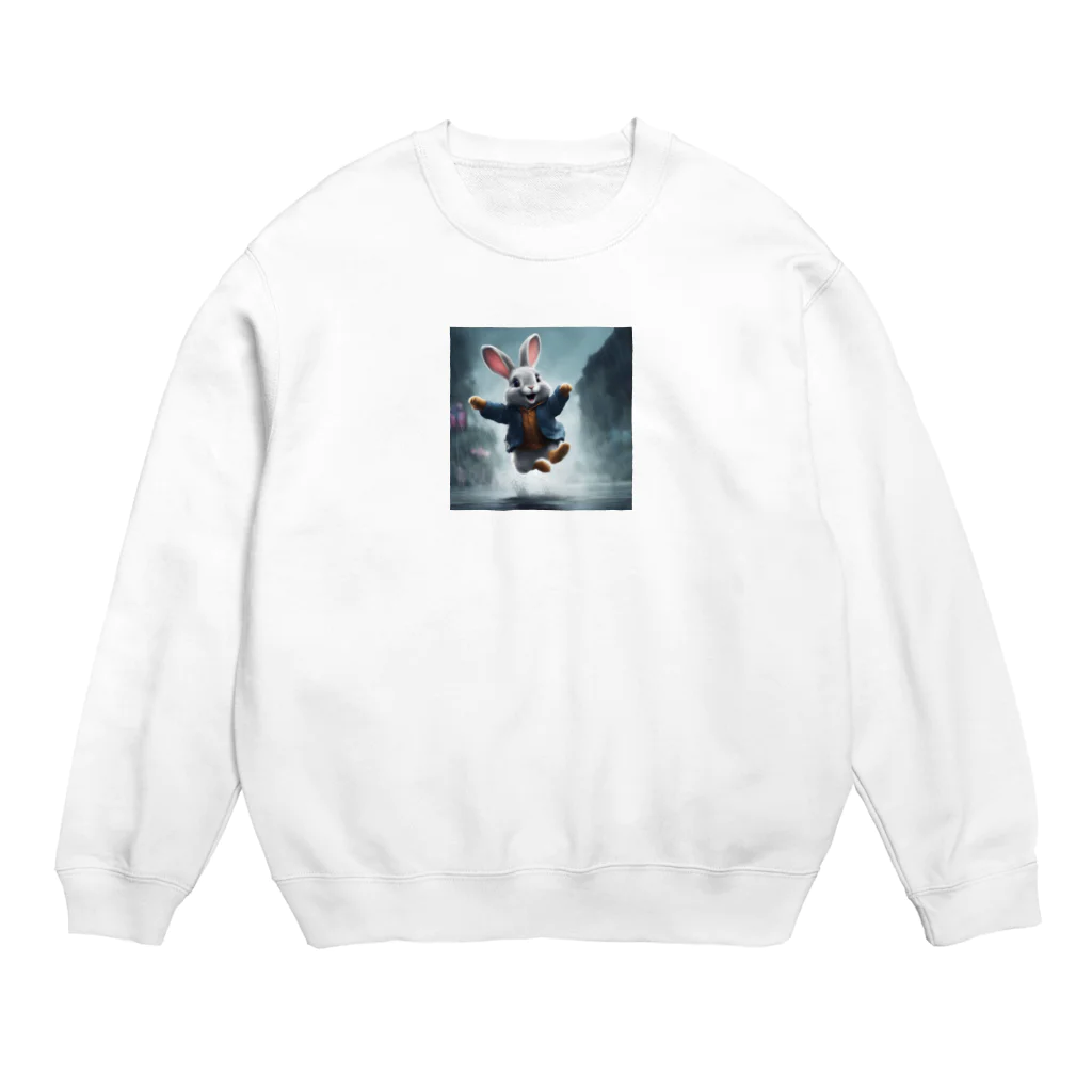 星パンダショップの雨の日もはっぴーらびっと Crew Neck Sweatshirt