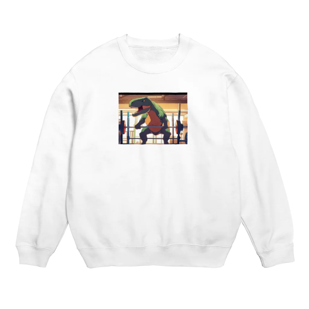 yo_yo_0903の筋トレをする恐竜 Crew Neck Sweatshirt