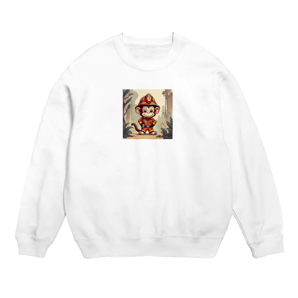 パパショップのキュートなお猿の消防士 Crew Neck Sweatshirt