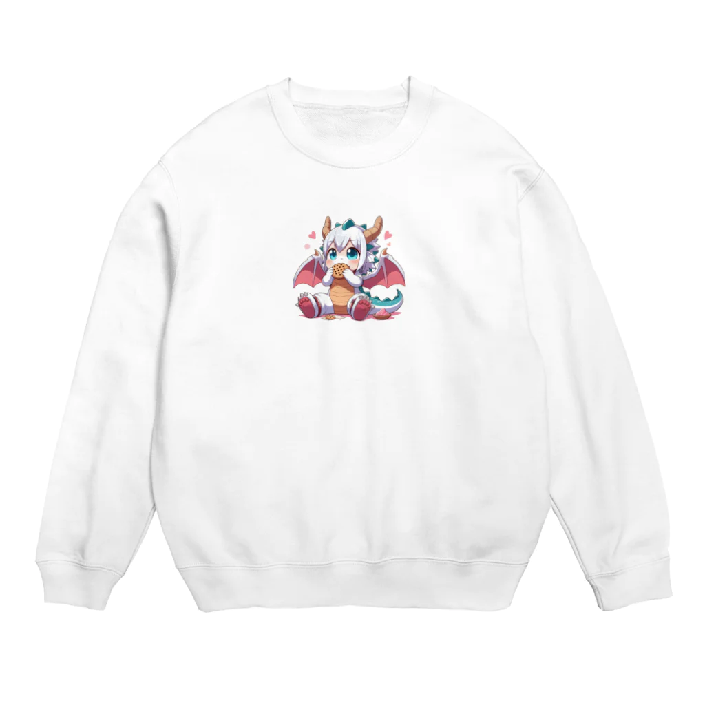 可愛らしいドラゴンのイラストグッズ店のアニメにただようかわいらしいドラゴン Crew Neck Sweatshirt