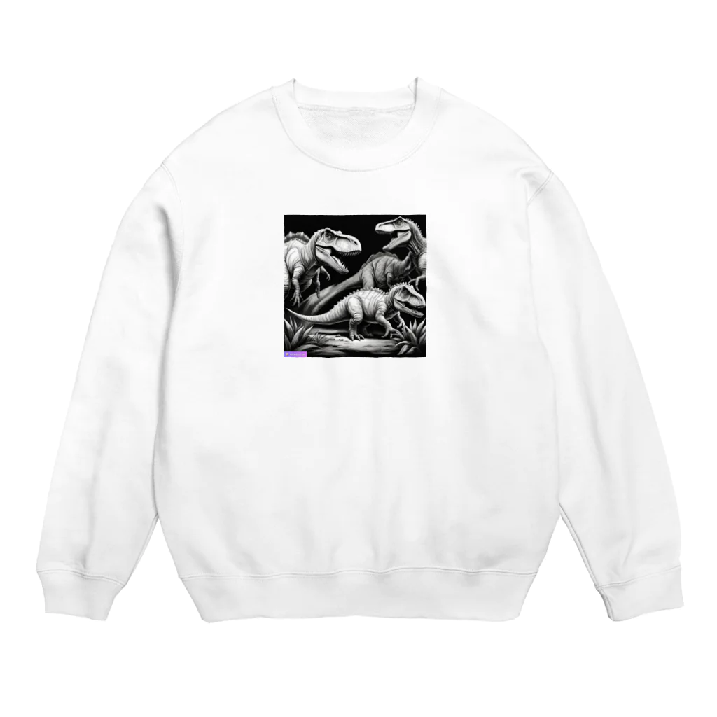 だまショップ@子ども向けのモノクロ恐竜くん3号 Crew Neck Sweatshirt