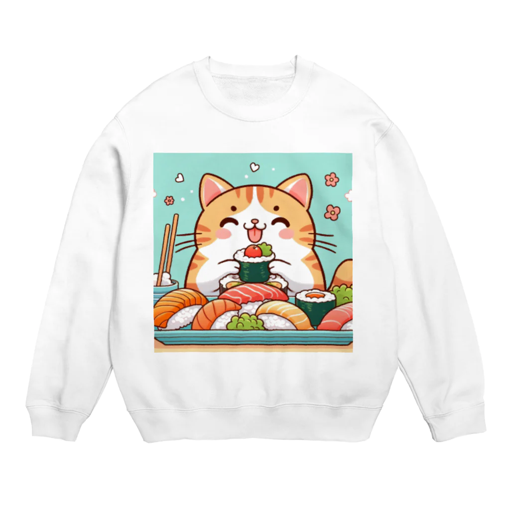 zuuu-の☆す☆し☆ね☆こ☆ Crew Neck Sweatshirt