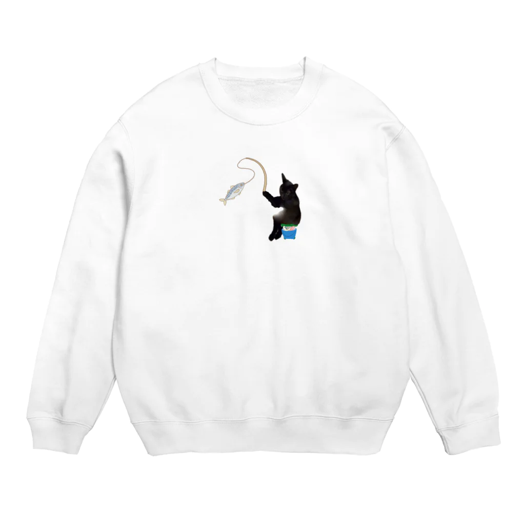 Parallel_merchの釣りをする黒猫 Crew Neck Sweatshirt