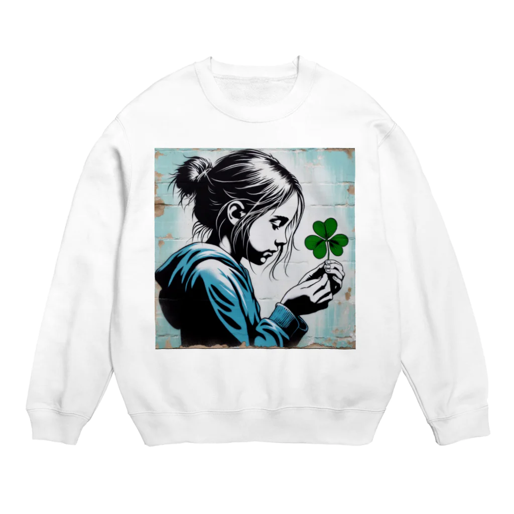 mihhyの三つ葉のクローバーでさえ、祈る少女 Crew Neck Sweatshirt