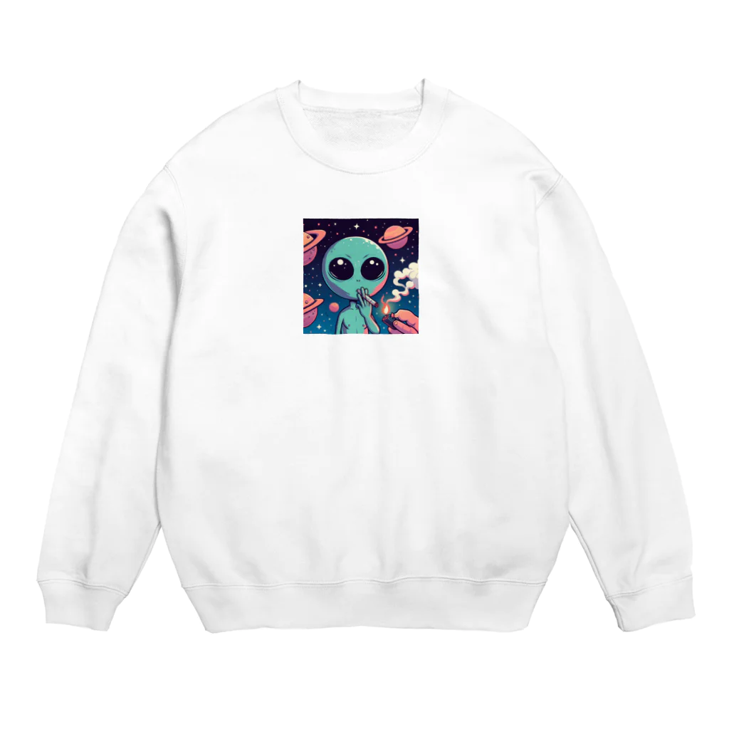 おふざけのタバコ吹かし宇宙人 Crew Neck Sweatshirt