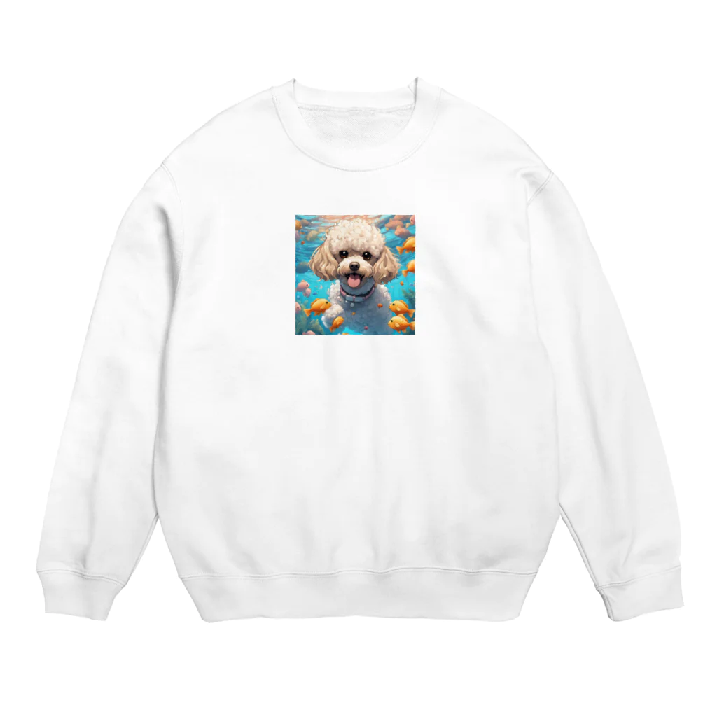 ワンちゃん大好きの熱帯魚と遊ぶトイプードル Crew Neck Sweatshirt