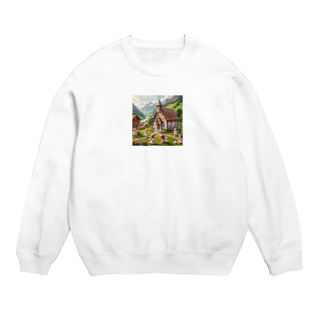 天使の館の教会で遊んでる天使たち Crew Neck Sweatshirt