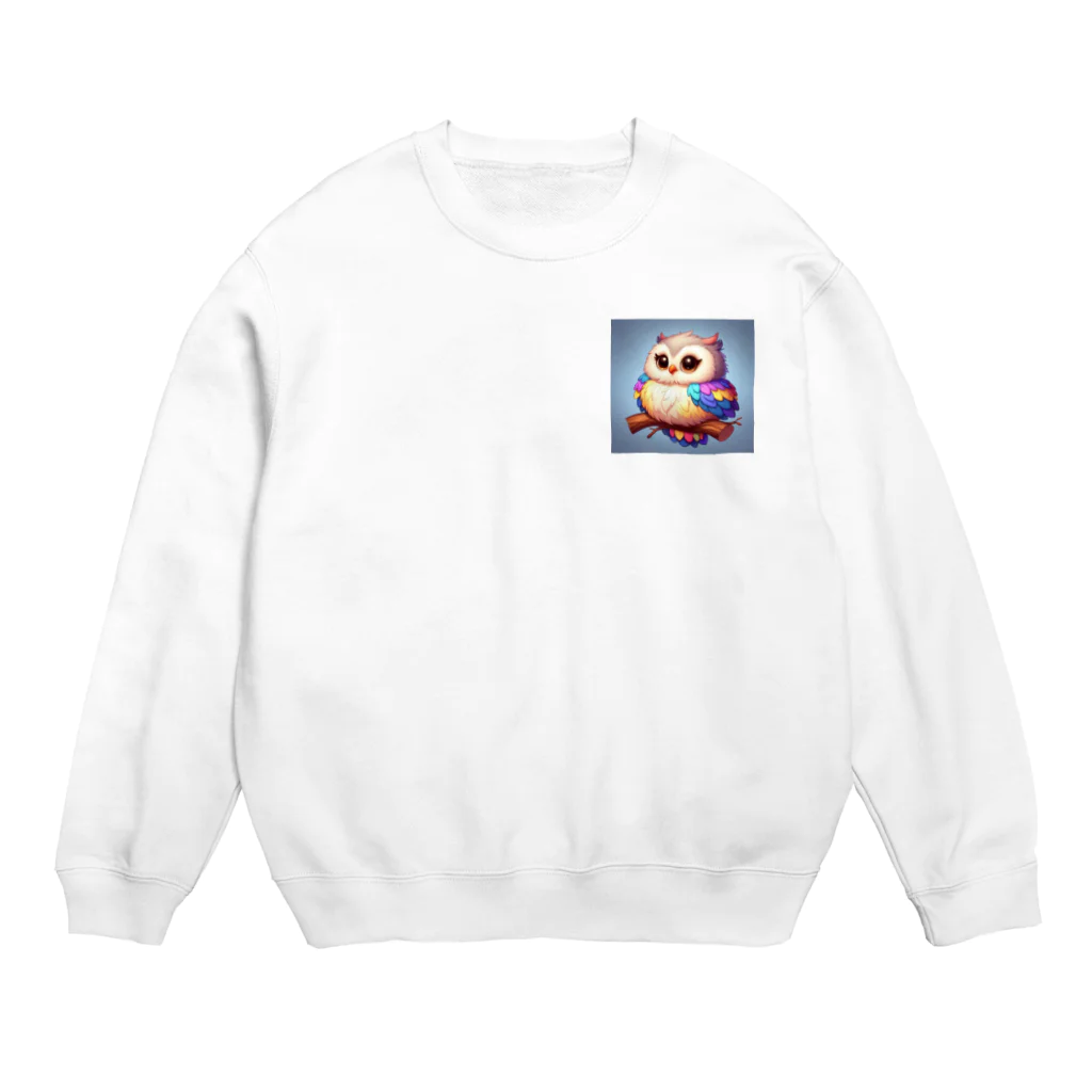 mame1103の虹色幸ふくろう Crew Neck Sweatshirt