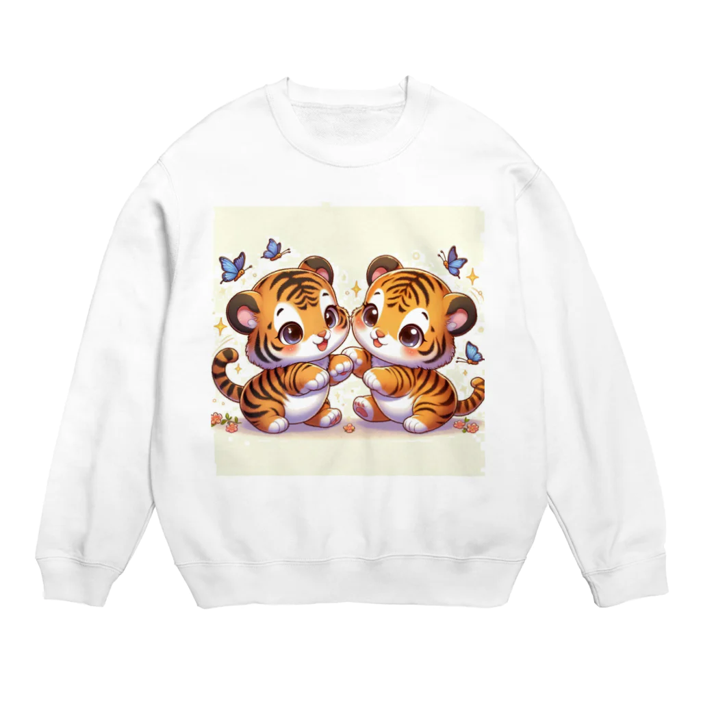 美女 アニメ 風景 のじゃれあうトラさん Crew Neck Sweatshirt