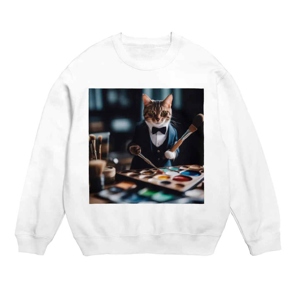 Koroniumの一匹の個性的な猫が絵筆を握っています Crew Neck Sweatshirt