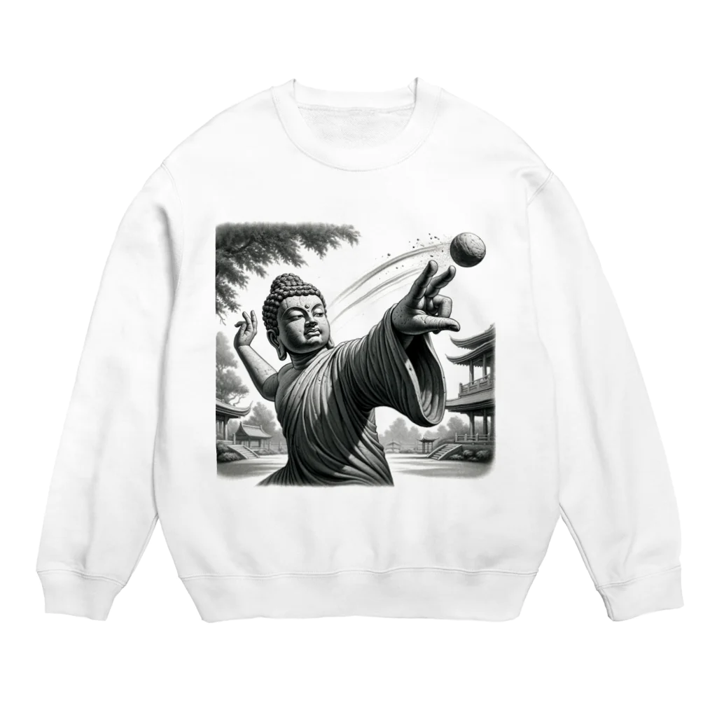 sakura1031のダジャレ仏像シリーズ・投げる像 Crew Neck Sweatshirt