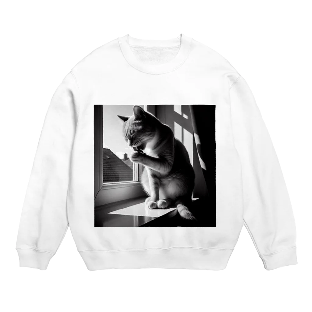 猫は癒やしの毛づくろい猫 Crew Neck Sweatshirt