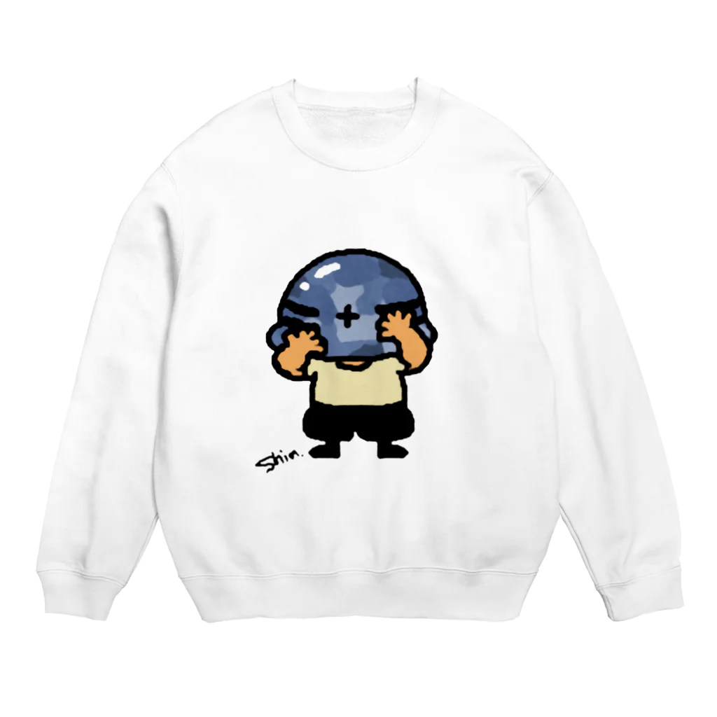 しんゆんぼのへるめっとおじさん　迷彩・青 Crew Neck Sweatshirt