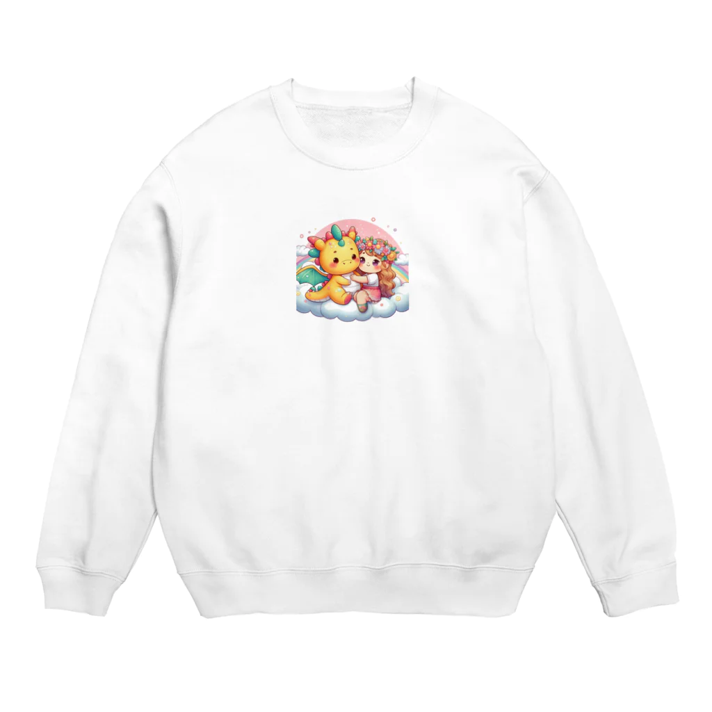 いろいろドラゴンの女の子とドラゴン Crew Neck Sweatshirt