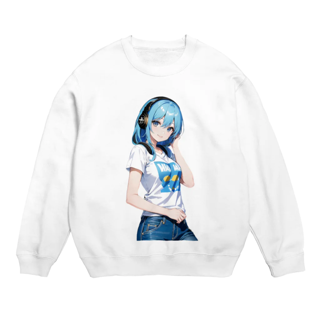 AIオリジナルイラスト　美女男子の青髪美女　名前はミズキ Crew Neck Sweatshirt