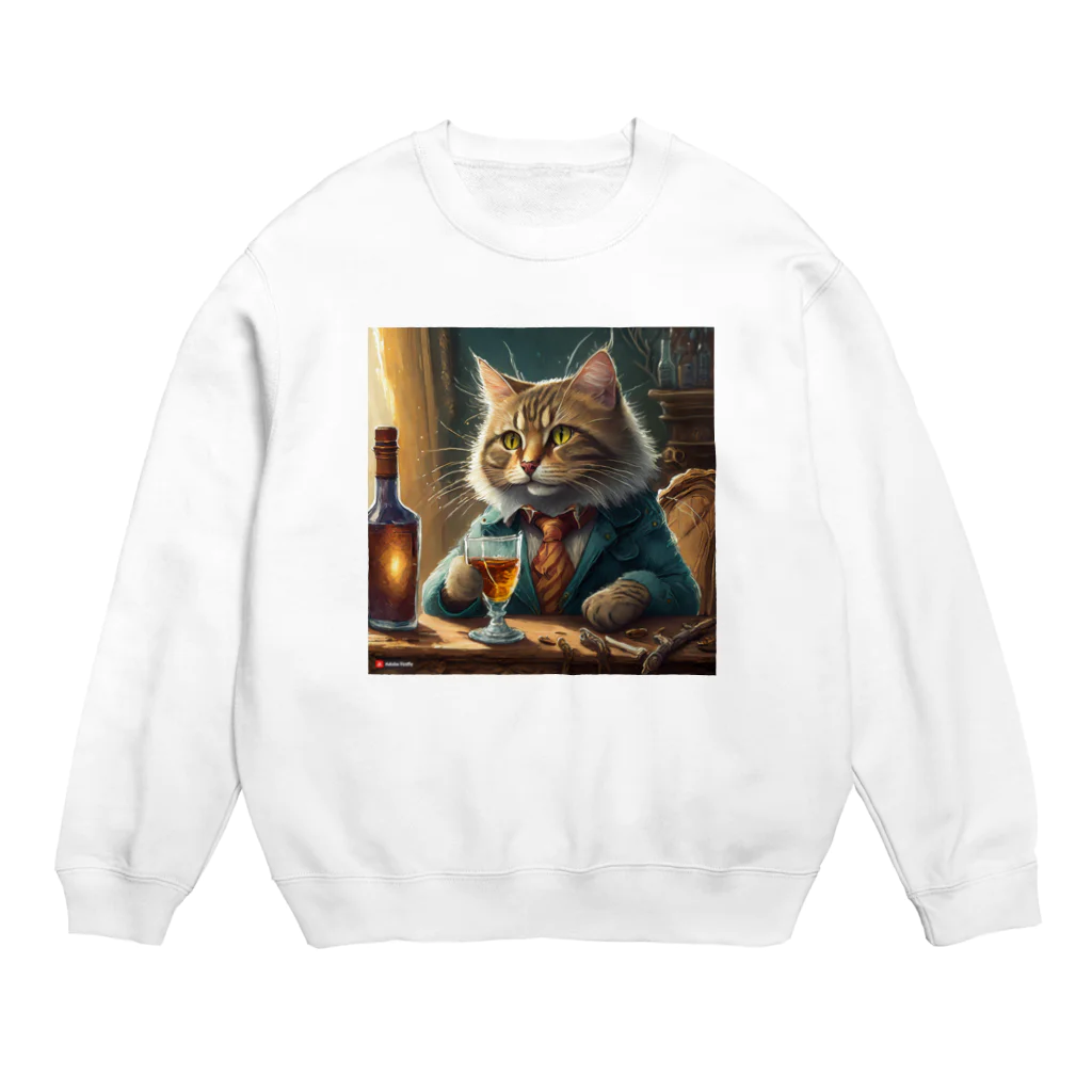 飲酒ちゃんの酒が好きな猫（社長） Crew Neck Sweatshirt