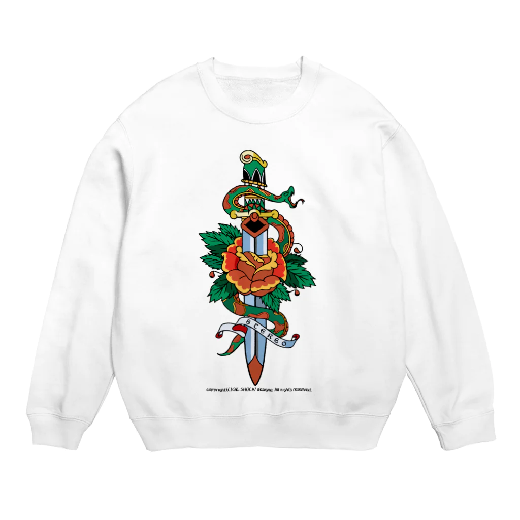 ファンシーTシャツ屋の蛇と薔薇のダガータトゥーデザイン Crew Neck Sweatshirt