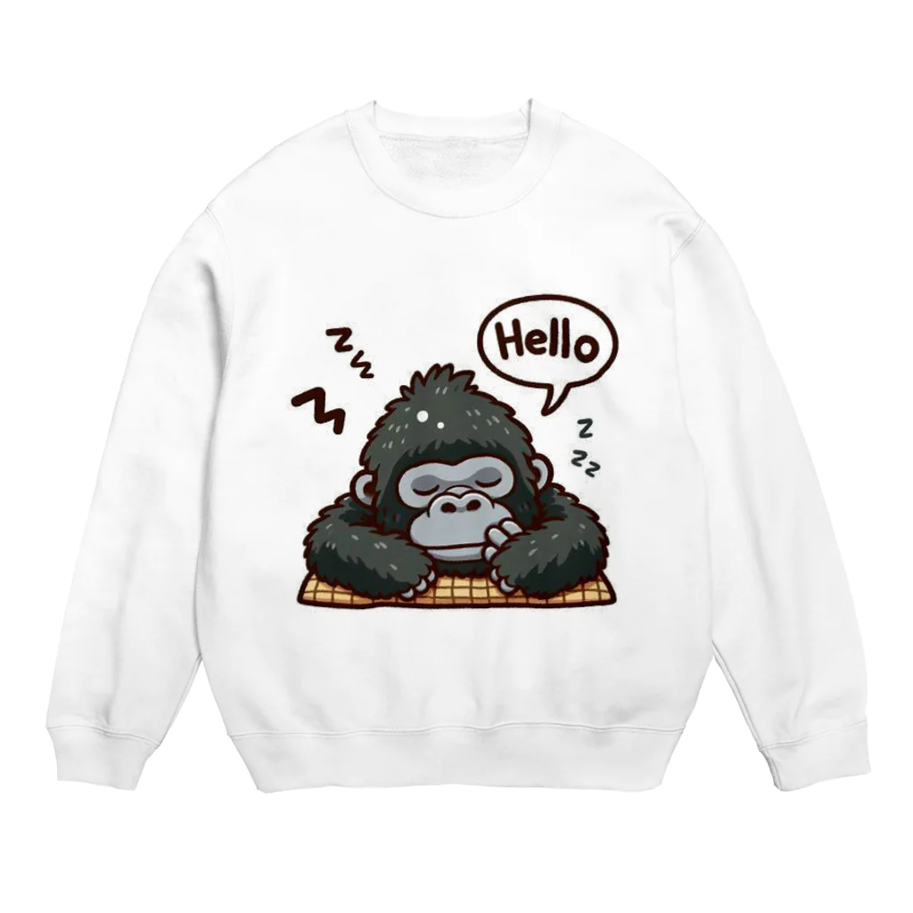 「ワンダーワールド」のゴリラは眠たくても夢中で起きている！ Crew Neck Sweatshirt