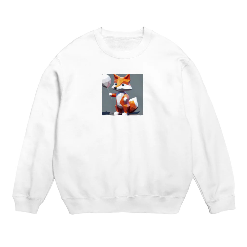 こんこん𝕏🐳の風船を持ったきつね Crew Neck Sweatshirt