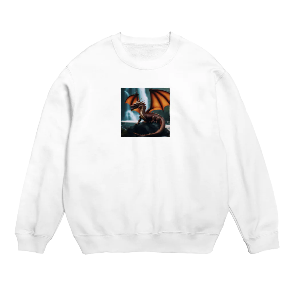 rian14の滝のそばで涼んでいる龍 Crew Neck Sweatshirt