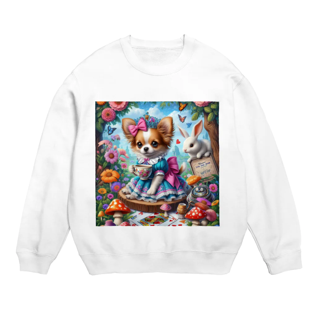 チワワンSHOPの不思議の国のチワワちゃん Crew Neck Sweatshirt