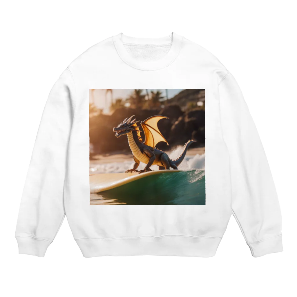 RAKICHIのドラゴンがサーフィンをしています Crew Neck Sweatshirt