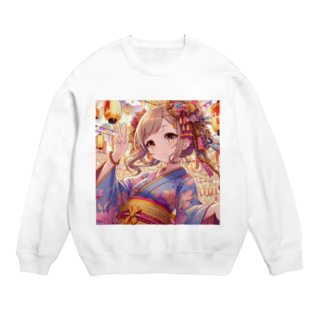 推しの美少女とアイドルのお祭りを楽しむ浴衣美少女 Crew Neck Sweatshirt